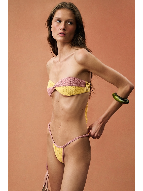 Akoia Swim for FWRD Crochet Strapless Bikini Set in Yellow & Pink