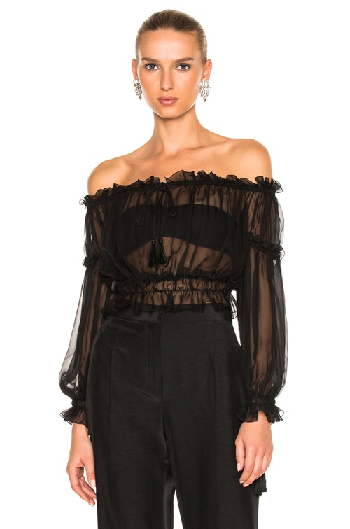 black off the shoulder peasant top