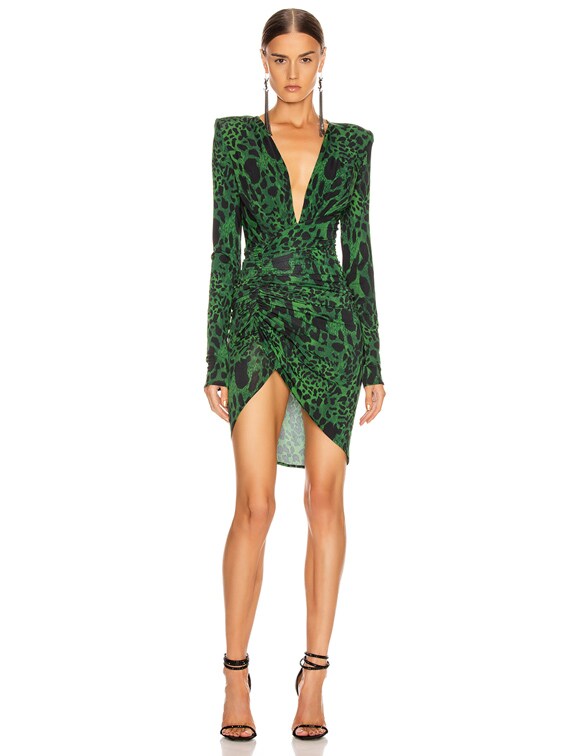 lynx ruched dress Alexandre Vauthier Jersey Lynx Ruched Dress in Moss