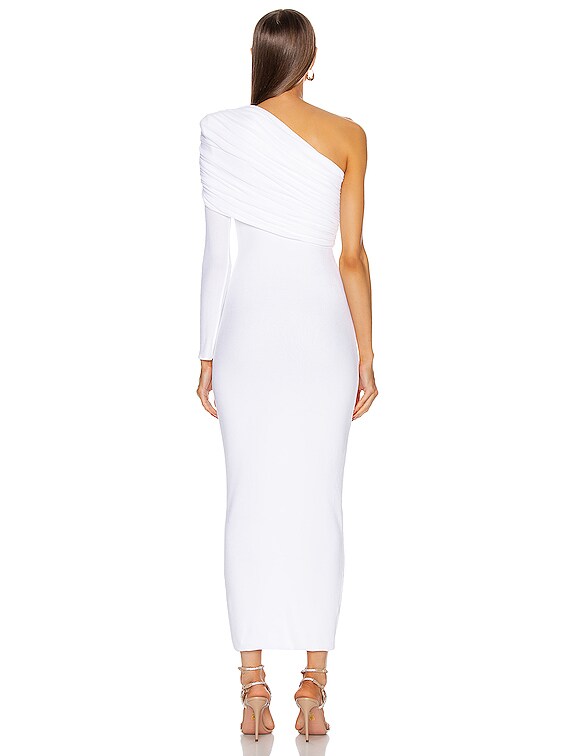 White ruched one online shoulder dress