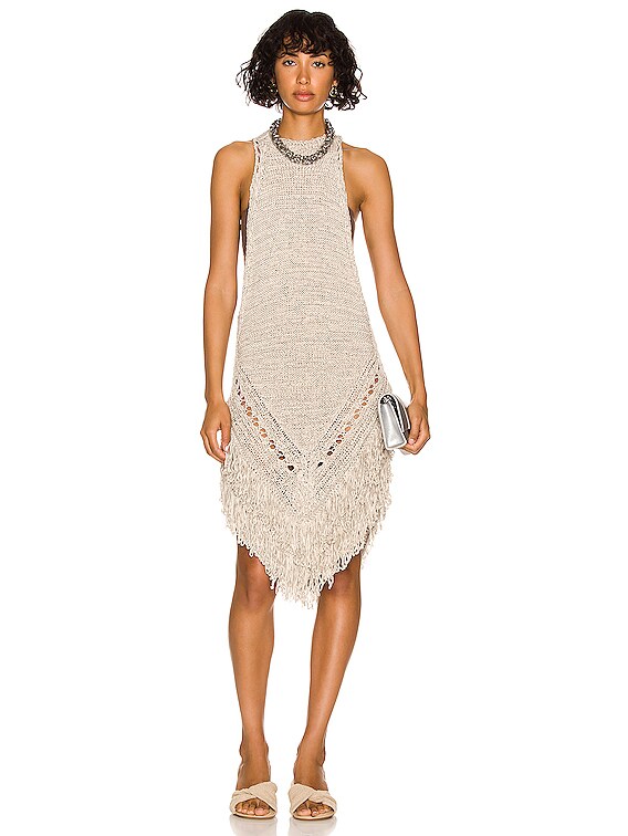 Alexandre Vauthier Fringed Knit Mini Dress in Sand | FWRD