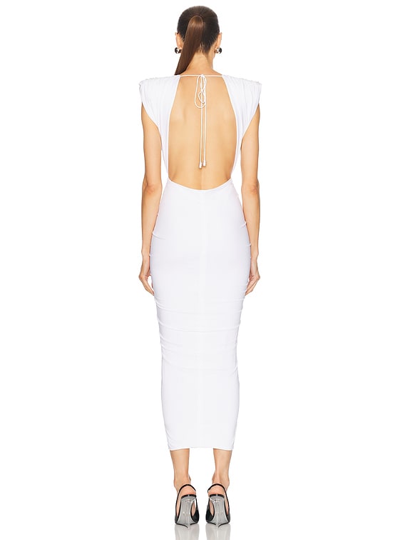 semi formal dresses midi Beige Polka Dot Charmeuse Long Sleeve V Neck Midi Dress
