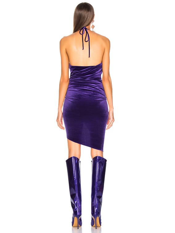 Alexandre Vauthier Jersey Velvet Ruched Halter Mini Dress in