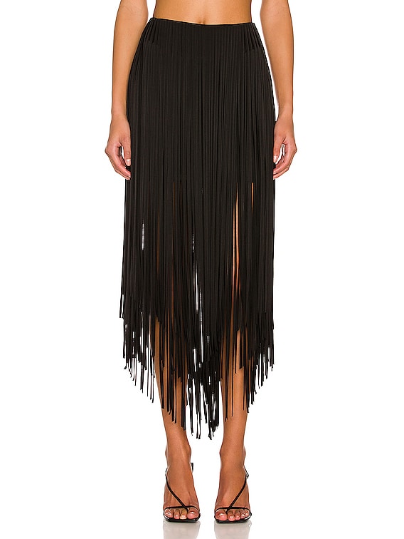 Black fringe clearance skirt midi