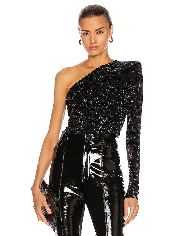 【Alexandre Vauthier】クリスタル-embellishedブラレット Alexandre Vauthier Microcrystal One Sleeve Bodysuit in Black