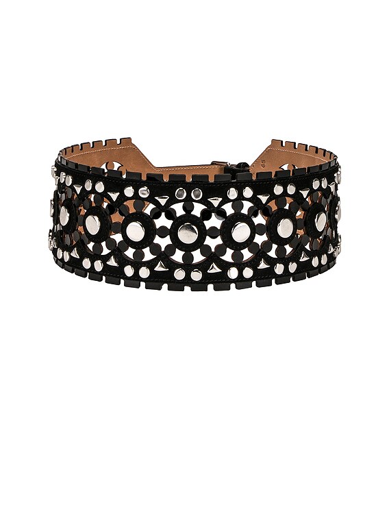 新品 ALAIA アライア レザー ベルト 80 フラワー 黒 2025年最新