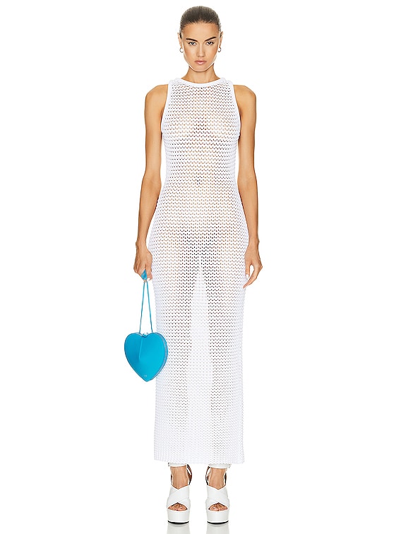 ALAÏA Sleeveless Waffle Dress in Blanc | FWRD