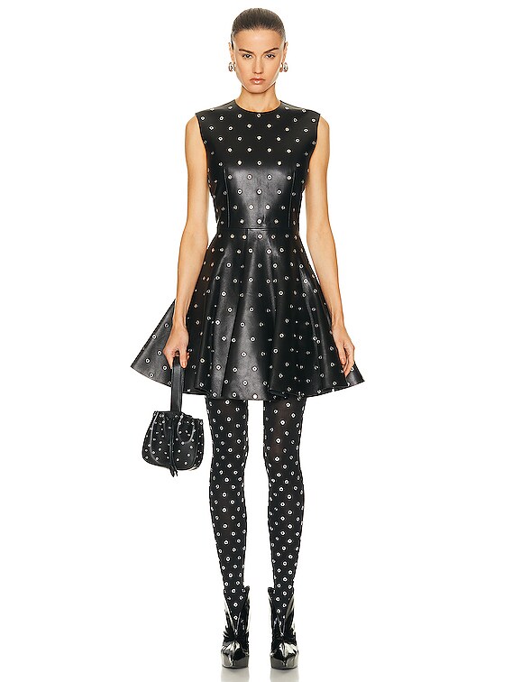 ALAA Leather Skater Dress in Noir & Argent | FWRD