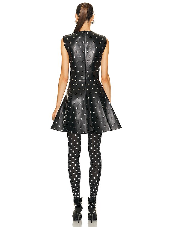 ALAA Leather Skater Dress in Noir & Argent | FWRD