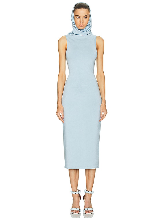 ALAÏA Hooded Dress in Bleu Glacier | FWRD