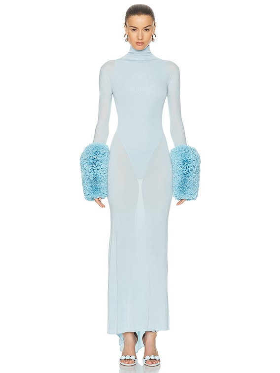 ALAÏA Ruffle Dress in Ciel | FWRD