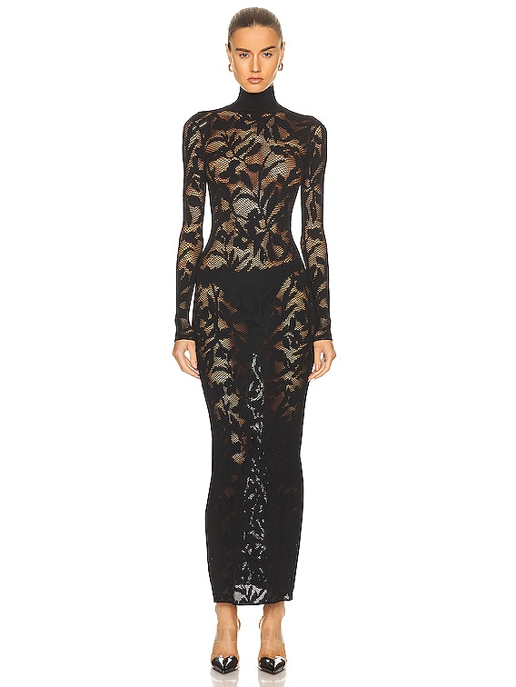 ALAÏA Stretch Lace Maxi Dress in Black 