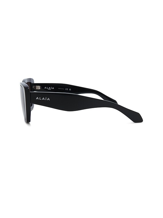ALAÏA Lettering Logo Rectangular Sunglasses in Black & Grey 