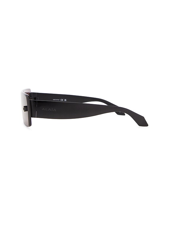 ALAÏA Lettering Logo Rectangular Sunglasses in Black & Grey