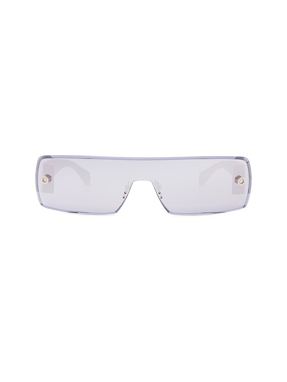 ALAIA アライア ロゴ スクエア サングラス ALAÏA Lettering Logo Rectangular Sunglasses in Silver | FWRD