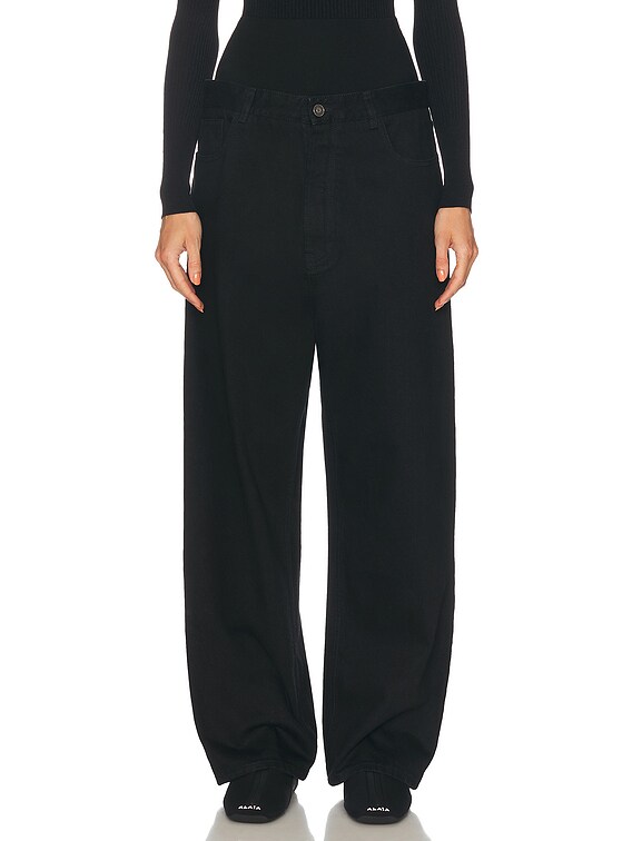 ALAÏA Knit Band Waist Straight Leg Jeans in Noir | FWRD