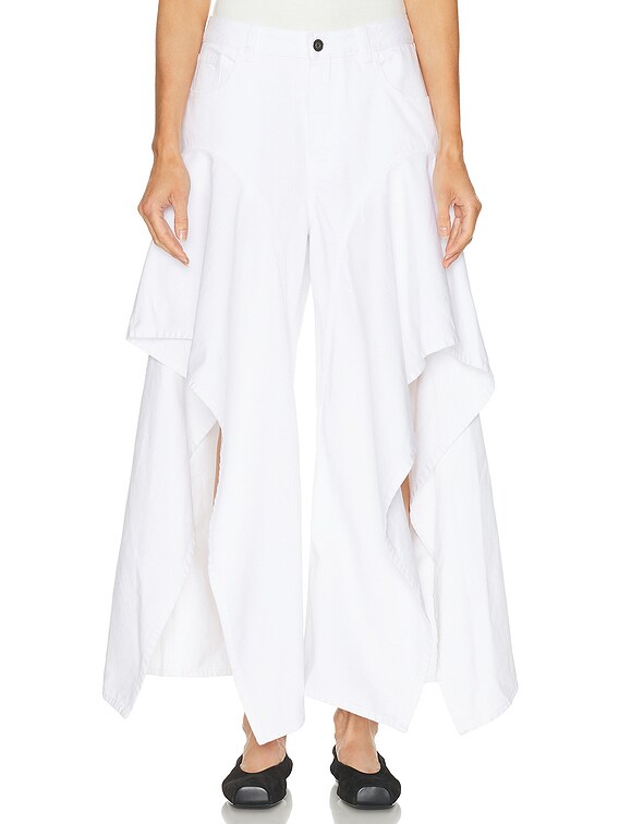 ALAÏA Ruffle Wide Leg in Blanc | FWRD