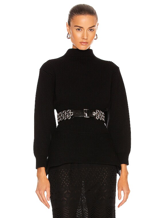ALAÏA Fitted Sculpted Long Sleeve Sweater in Noir | FWRD