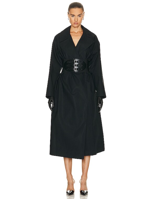ALAÏA Belted Trench Coat in Noir | FWRD