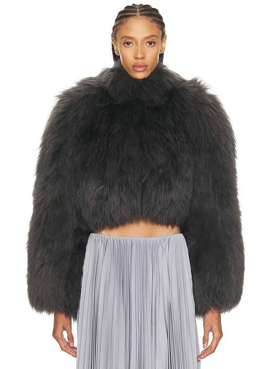 ALAÏA ALAΪA Fur Cropped Jacket in Anthracite | FWRD