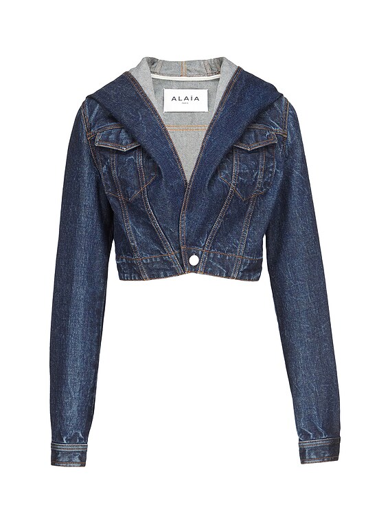 ALAIA デニムジャケット ALAÏA ALAΪA Hooded Jacket in Dock Blue | FWRD