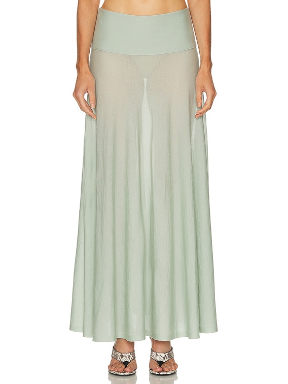 スカート ALAIA FW25 MAXI SKIRT (AA9J2245M9226 995) ALAÏA ALAΪA Maxi Skirt in Vert Amande | FWRD