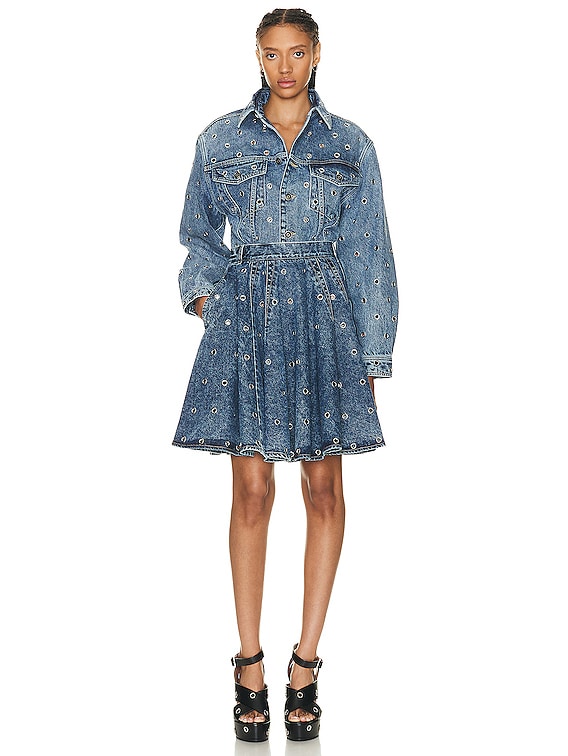 ALAÏA Eyelet Skater Skirt in Bleu Neige | FWRD