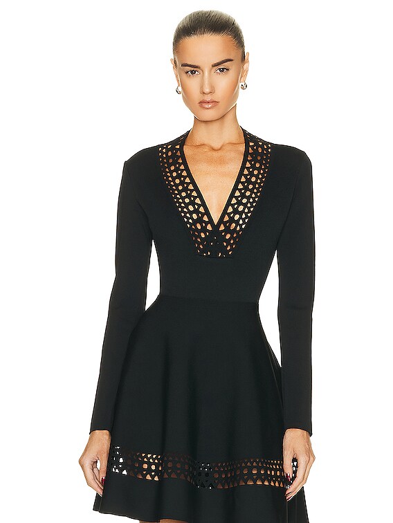 knee length dresses for ladies Alaïa-Wrap Denim Dress-Dresses main image 1