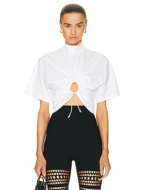 Tシャツ・カットソー ALAIA Cropped cotton blend top BLANC ALAÏA Cropped T-shirt in Blanc | FWRD