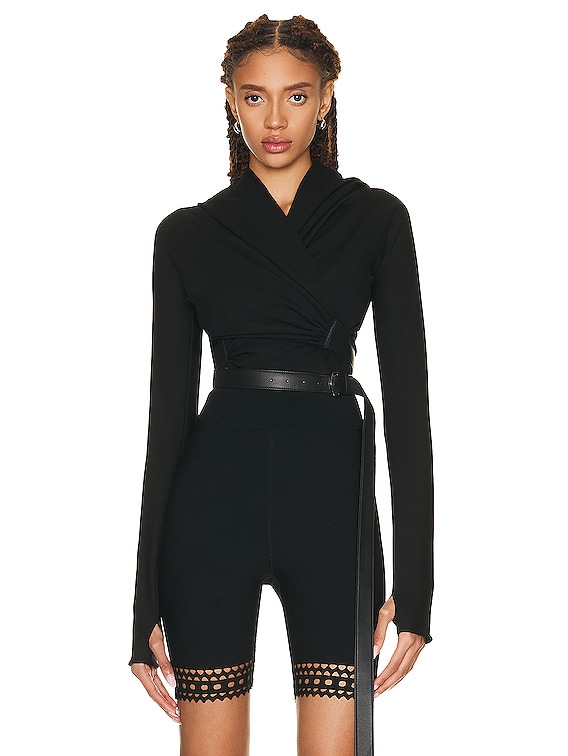 【VIP価格!】ALAIA ブラック ドレープ ロングスカート ALAÏA Wrap Top in Noir | FWRD