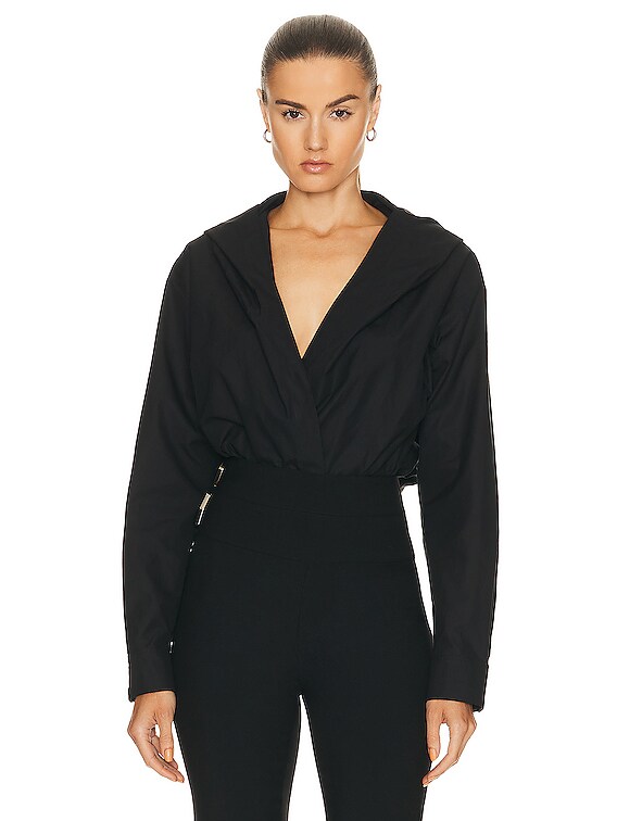 Alaïa Plunging V-neck Long-sleeve Bodysuit in Black