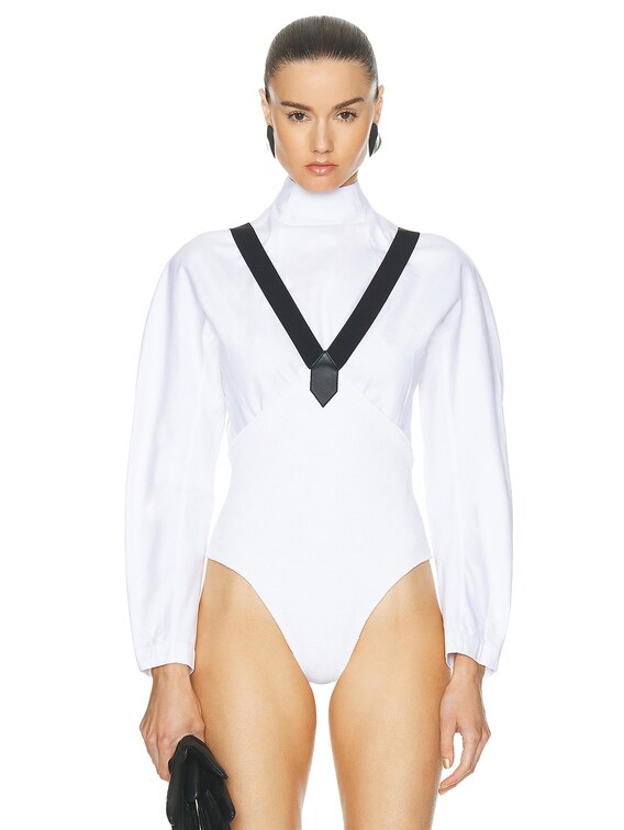 ALAÏA Suspender Culotte Bodysuit in Blanc | FWRD