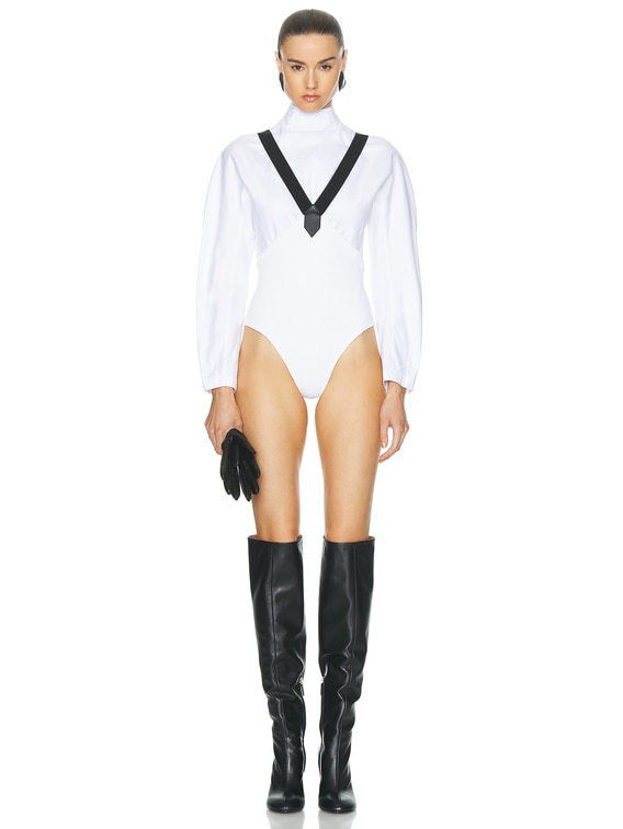 ALAÏA Suspender Culotte Bodysuit in Blanc | FWRD