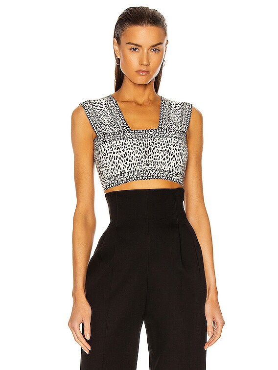 ALAÏA Jacquard Print Fitted Top in Blanc & Noir | FWRD