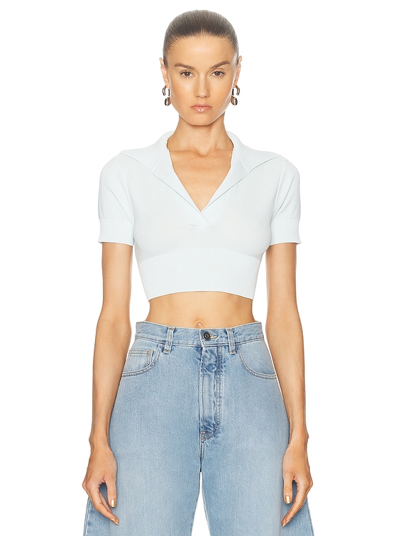 ALAÏA Cropped Polo Top in Mint | FWRD