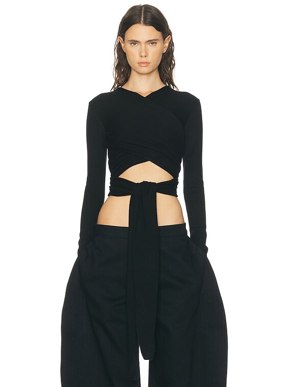 ALAÏA ALAΪA Wrap Top in Noir Alaia | FWRD