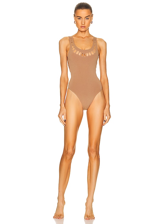 ALAÏA Navy Single-Shoulder One-Piece Swimsuit