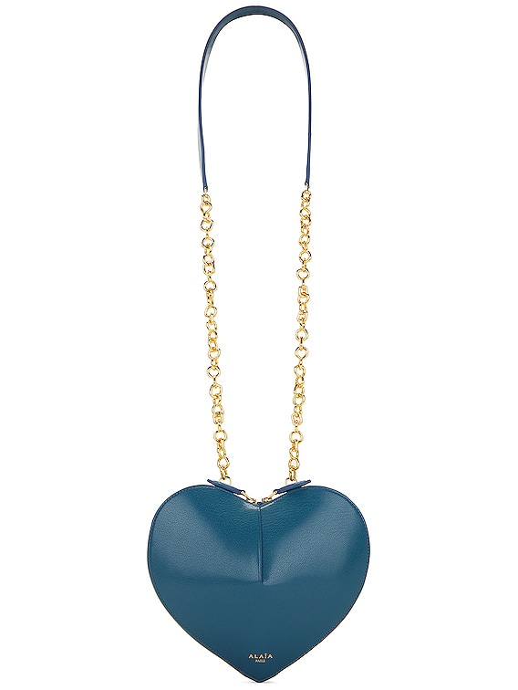 ALAÏA Le Coeur Heart Chain Bag in Blue Ardoise