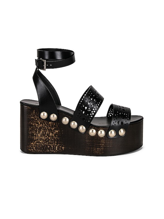 ALA A Vienne Wooden Ankle Strap Wedges in Noir FWRD