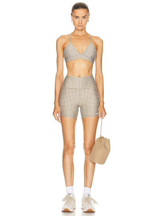 alo Airlift Gingham 5in Short in Macadamia | FWRD