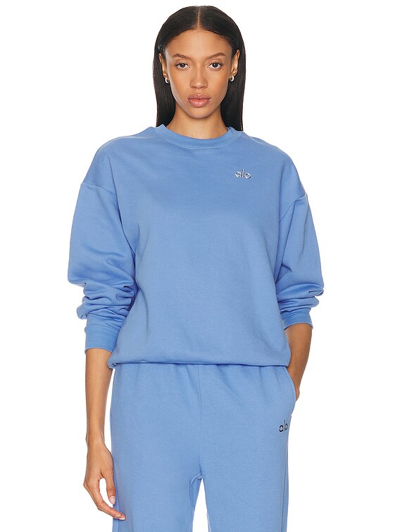 alo Accolade Crewneck Sweatshirt in Crystal Clear Blue | FWRD