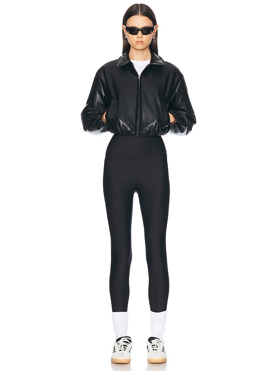 alo Faux Leather Cropped Premier Bomber Jacket in Black | FWRD