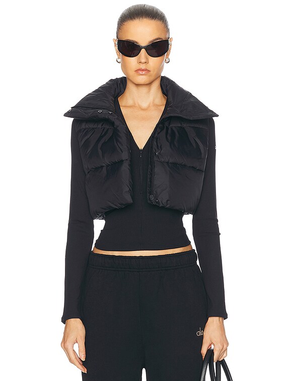 alo Extreme Cropped Gold Rush Puffer Vest in Black | FWRD