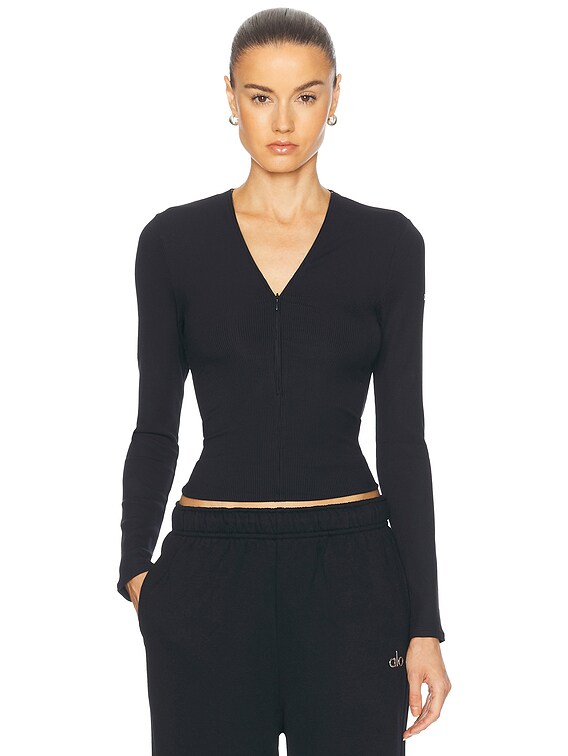 alo Ribbed Mesmerize Long Sleeve Top in Black | FWRD