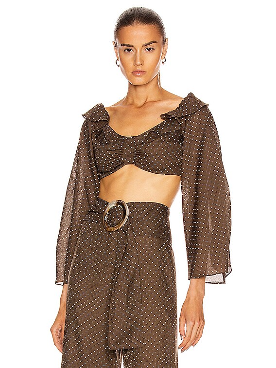 Alexis Ewa Top in Mocha Dot Linen | FWRD