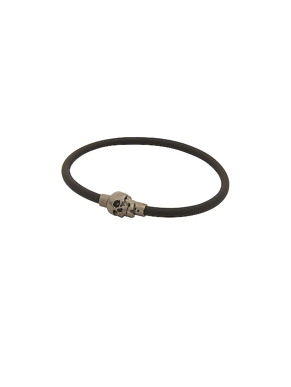 Men's Rubber Cord Skull Bracelet in Black