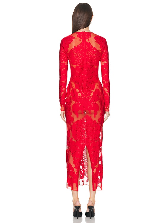 open lace back dress Red Damask Design Embroidered on Mesh Lace Fabric, Floral Bridal Lace
