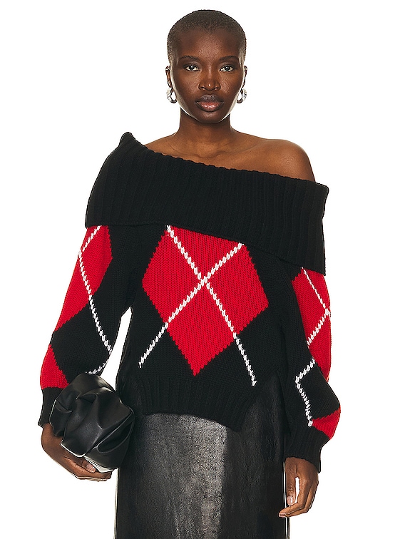 Drop shoulder argyle sweater new arrivals