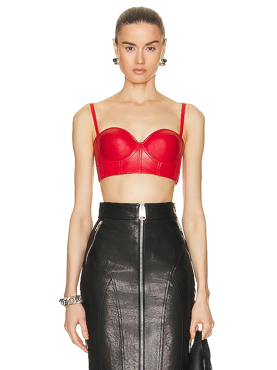Alexander McQueen Leather Bustier Bra in Lust Red