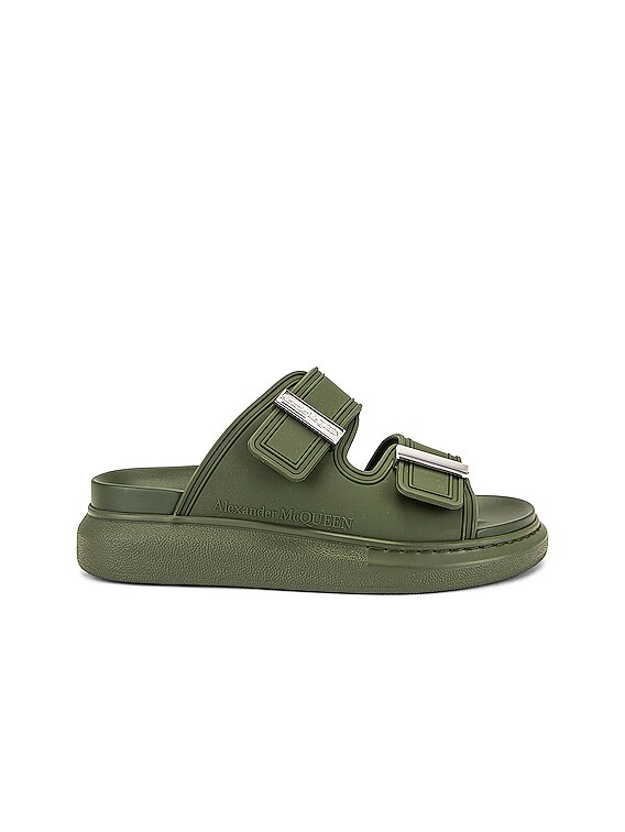 khaki rubber slides